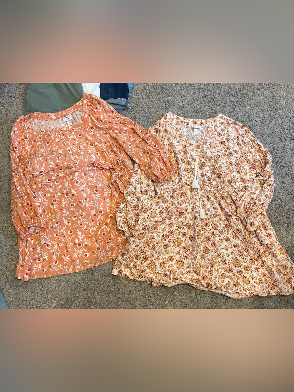 Boho Floral maternity Peasant Tops - Peach & Cream